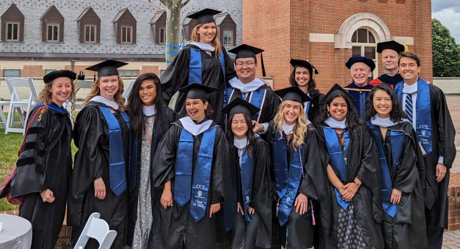 CCT students and faculty members during the 2023 commencement reception.